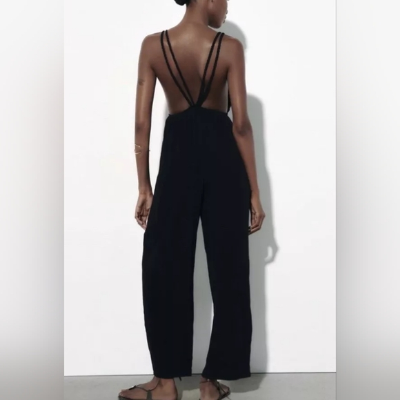 Zara Black Flowy Wide Leg Palazzo Jumper Size L - Picture 4 of 14